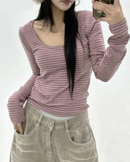 Stripes Versatile Long Sleeved top Blouses & Shirts T-Shirts TOPS 