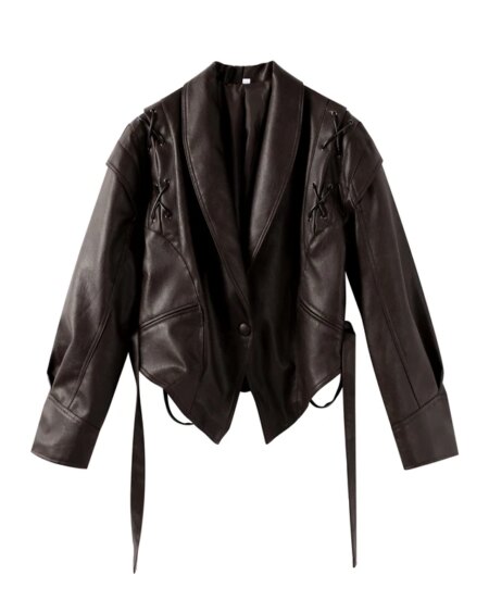 Leather Bomber Jackets Coats With Belt Jackets & Coats Outerwear 