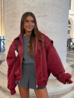 Zipper Leather Bomber Jackets Jackets & Coats Outerwear 