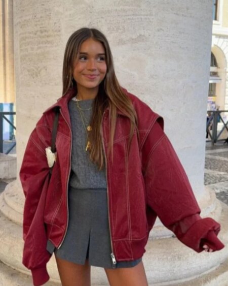 Zipper Leather Bomber Jackets Jackets & Coats Outerwear 