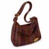 Rowan burgundy plaid shoulder bag with an adjustable strap and gold-tone hardware