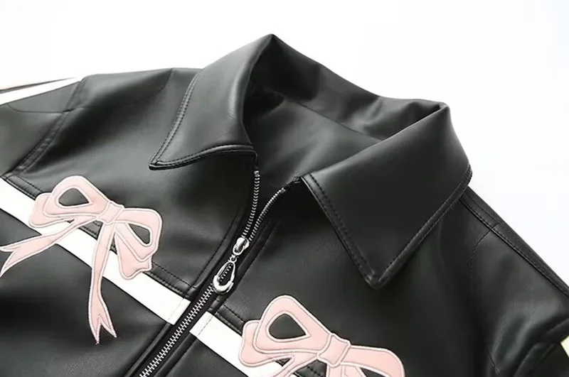 bow retro black leather jacket bow retro black leather jacket