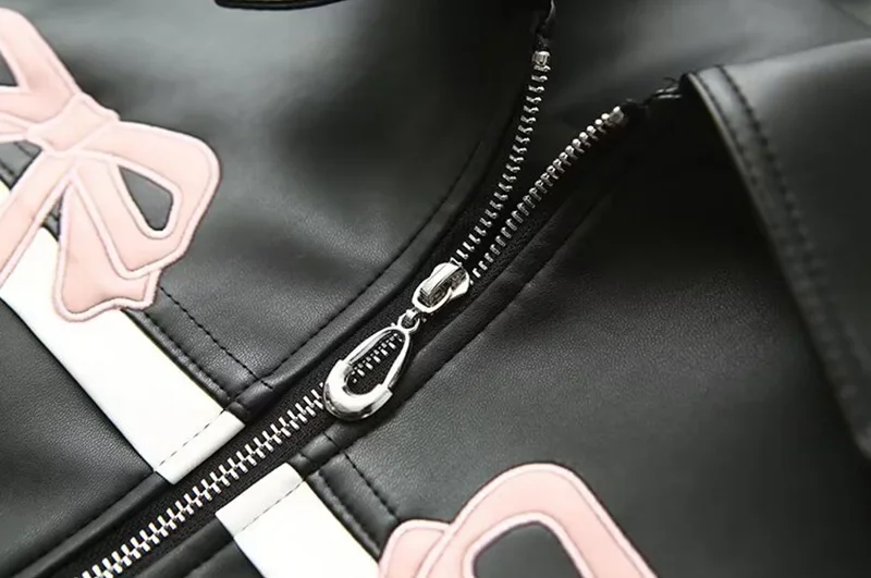 bow retro black leather jacket bow retro black leather jacket