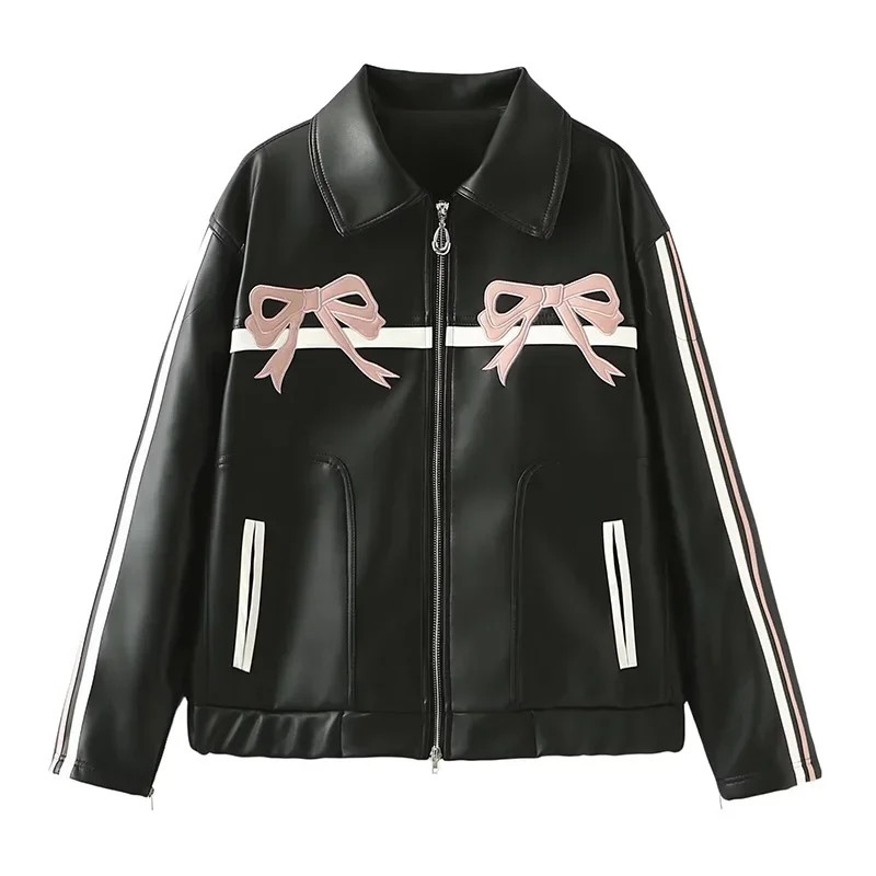 bow retro black leather jacket bow retro black leather jacket
