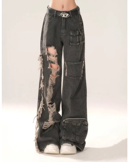 High Waist Ripped Black Jeans BOTTOMS Pants & Jeans