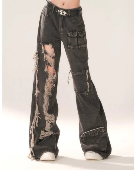 High Waist Ripped Black Jeans BOTTOMS Pants & Jeans 