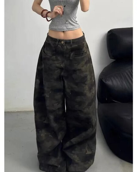 Camouflage High Waist Baggy Jeans BOTTOMS Pants & Jeans 