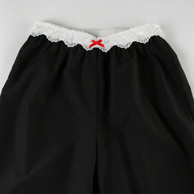 Bow Lace Trim Mid-rise Pants