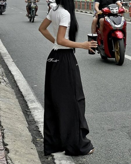 Bow Lace Trim Mid-rise Pants BOTTOMS Pants & Jeans 