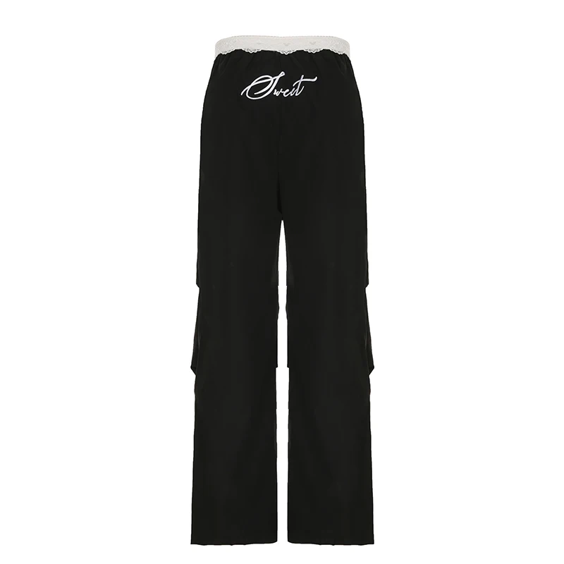 Bow Lace Trim Mid-rise Pants
