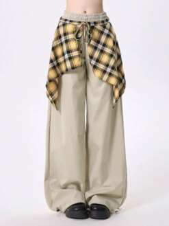 Plaid Shirt-Tied Baggy Jeans BOTTOMS Pants & Jeans 