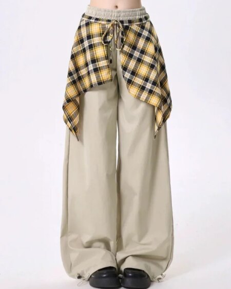 Plaid Shirt-Tied Baggy Jeans BOTTOMS Pants & Jeans 
