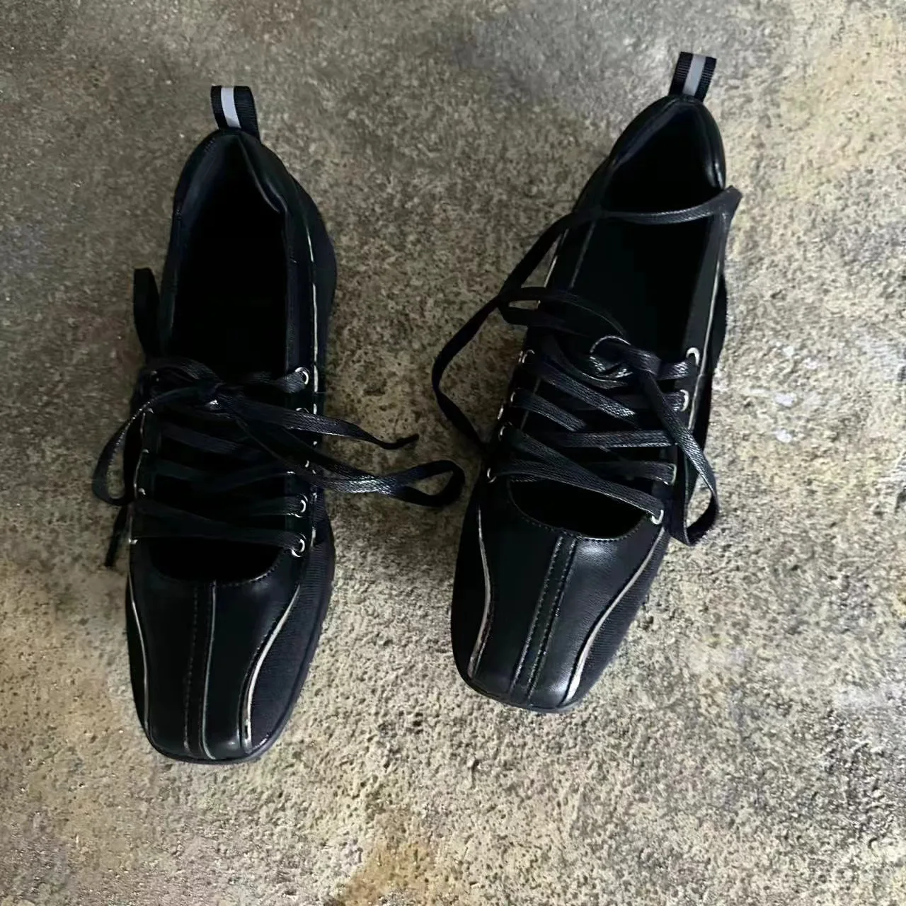 Cross Tied Shallow Patchwork Pumps Square Toe Height Increasing Retro Mary Janes Casual Ballet Shoes Woman 2024 Trend Summer