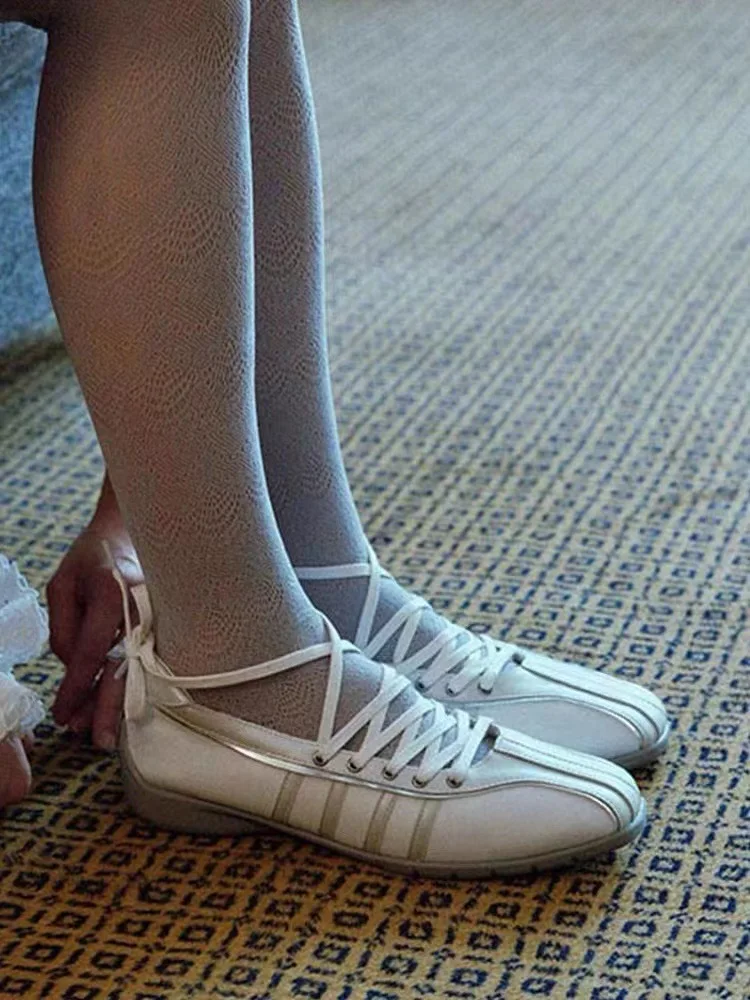 Cross Tied Shallow Patchwork Pumps Square Toe Height Increasing Retro Mary Janes Casual Ballet Shoes Woman 2024 Trend Summer