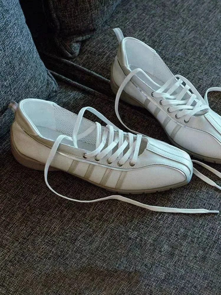 Cross Tied Shallow Patchwork Pumps Square Toe Height Increasing Retro Mary Janes Casual Ballet Shoes Woman 2024 Trend Summer