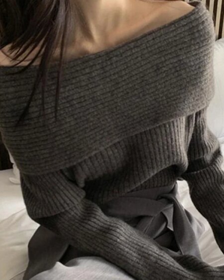 Knitted Off Shoulder Sweater Outerwear Sweaters 