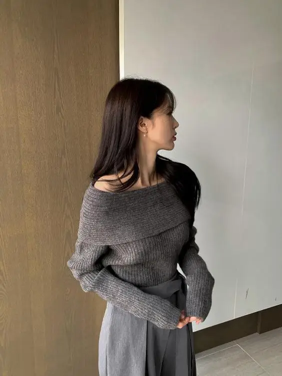 Knitted Off Shoulder Sweater