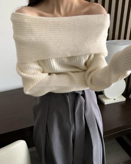 Knitted Off Shoulder Sweater Outerwear Sweaters