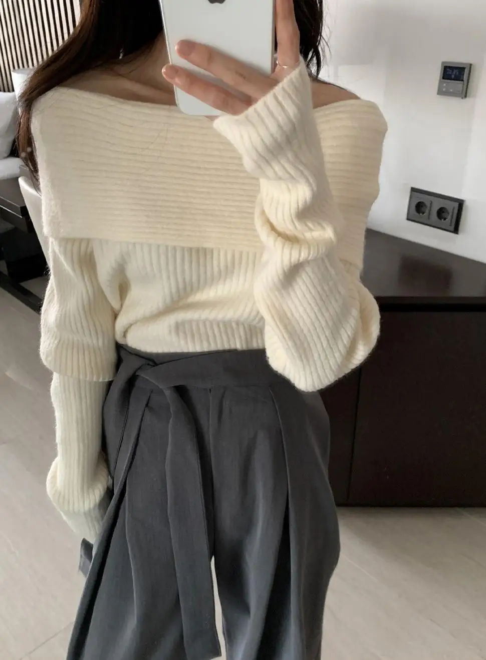 Knitted Off Shoulder Sweater