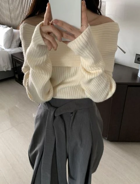Knitted Off Shoulder Sweater