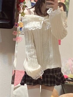 Bow Off Shoulder Knit Sweater Outerwear Sweaters 