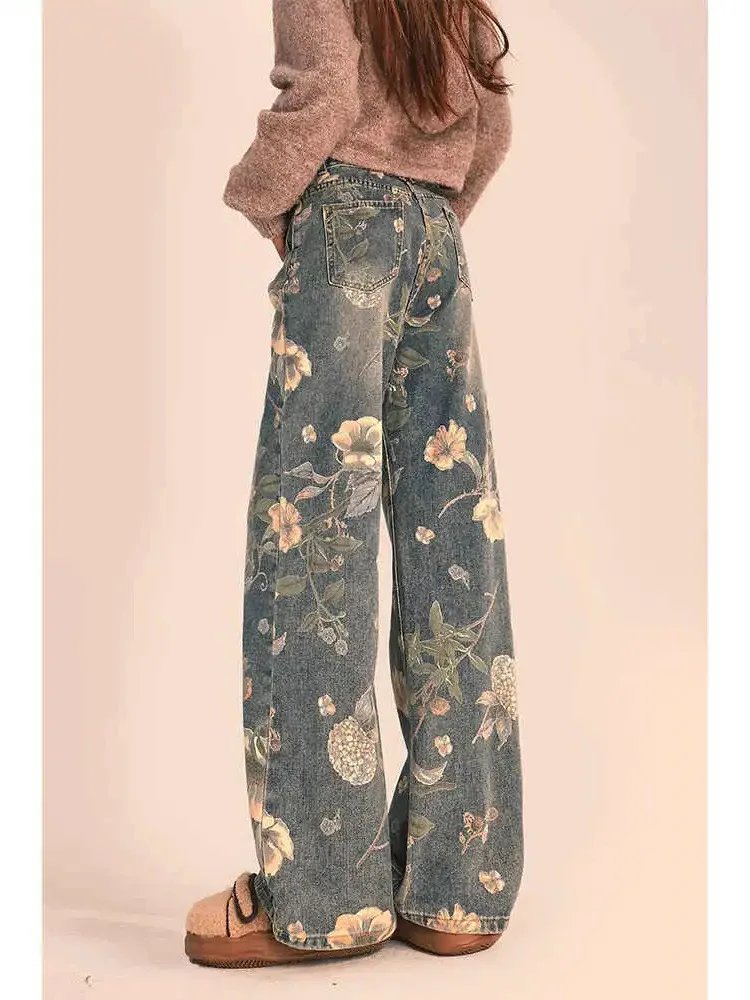 Y2K Floral Printed Jeans Y2K Floral Printed Jeans
