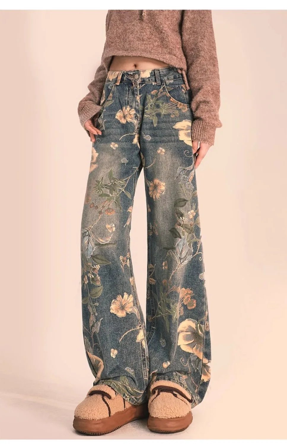 Y2K Floral Printed Jeans Y2K Floral Printed Jeans