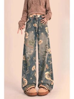 Y2K Floral Printed Jeans BOTTOMS Pants & Jeans 