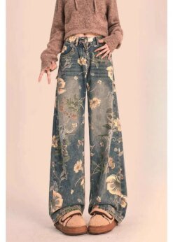 Y2K Floral Printed Jeans BOTTOMS Pants & Jeans