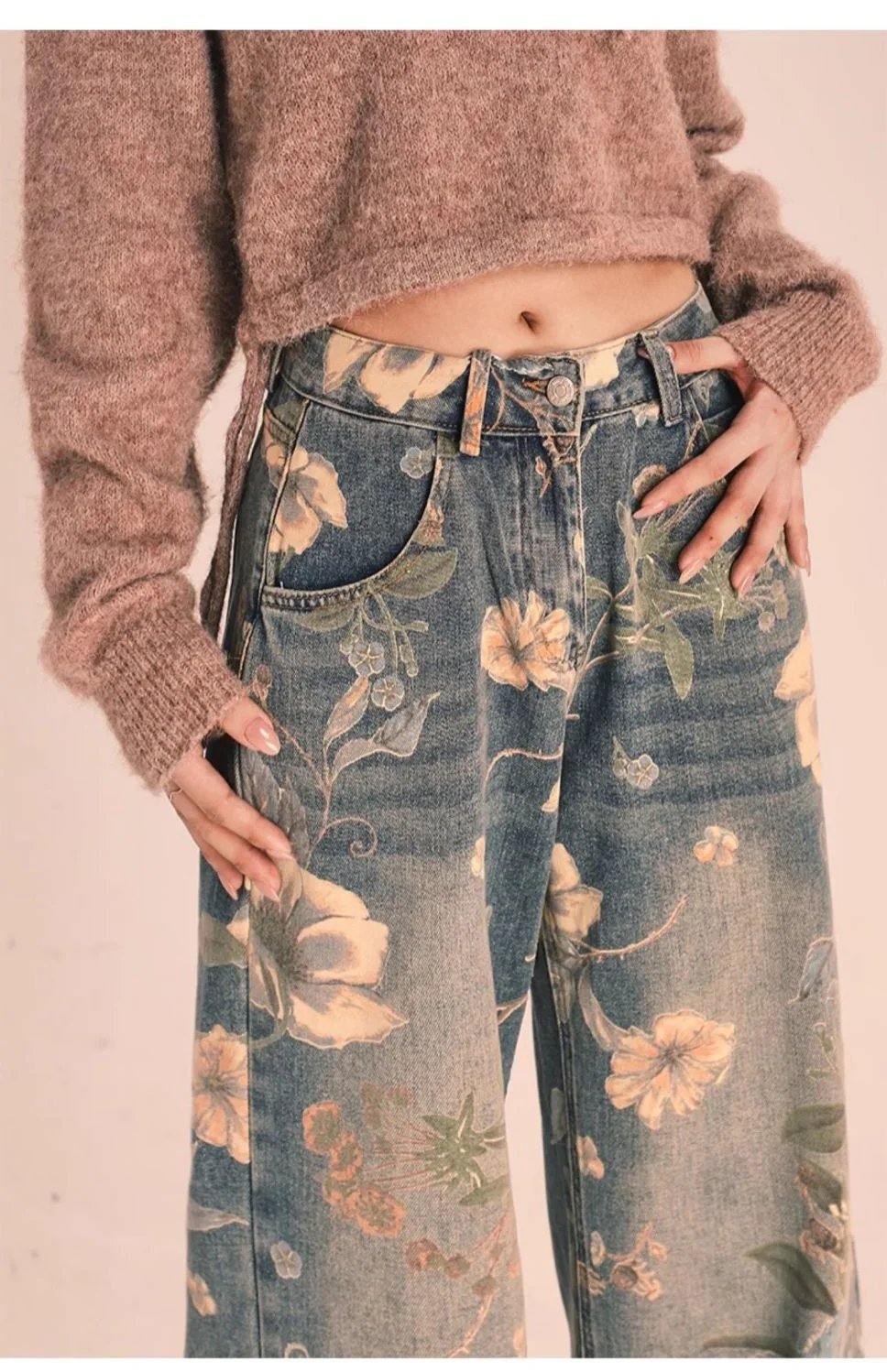 Y2K Floral Printed Jeans Y2K Floral Printed Jeans