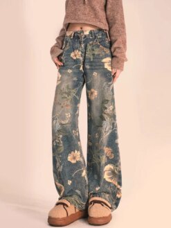 Y2K Floral Printed Jeans BOTTOMS Pants & Jeans 