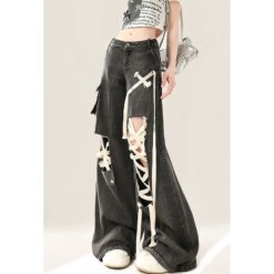 Lace Detail Wide-Leg Jeans BOTTOMS Pants & Jeans 