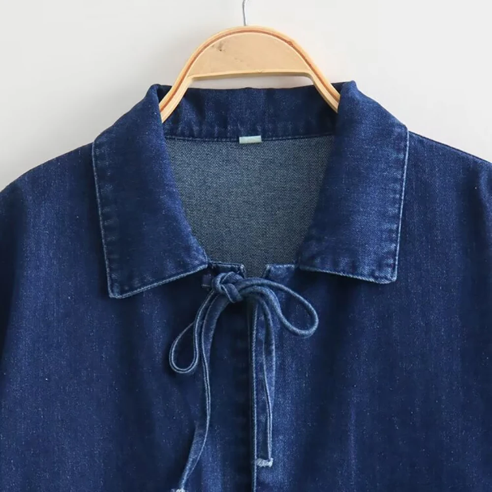 Denim Shirt with Bow Closing