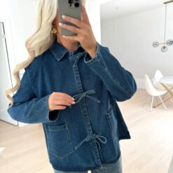 Denim Shirt with Bow Closing Blouses & Shirts TOPS 