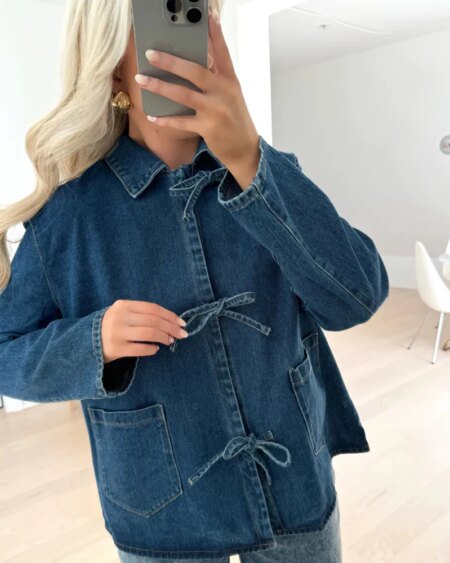 Denim Shirt with Bow Closing Blouses & Shirts TOPS 