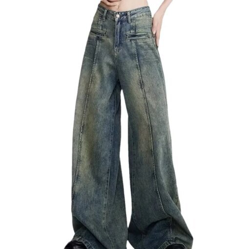 American Y2K Retro Yellow Mud Denim Jeans BOTTOMS Pants & Jeans