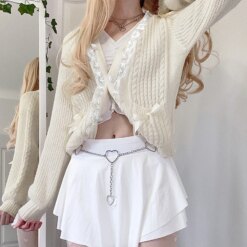 Knitting Bow Pockets Sweater Cardigan Outerwear Sweaters 