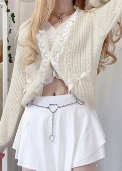 Knitting Bow Pockets Sweater Cardigan Outerwear Sweaters