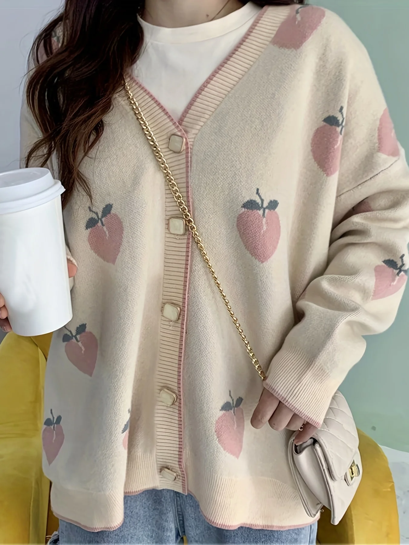 Peach Graphic Knit Cardigan