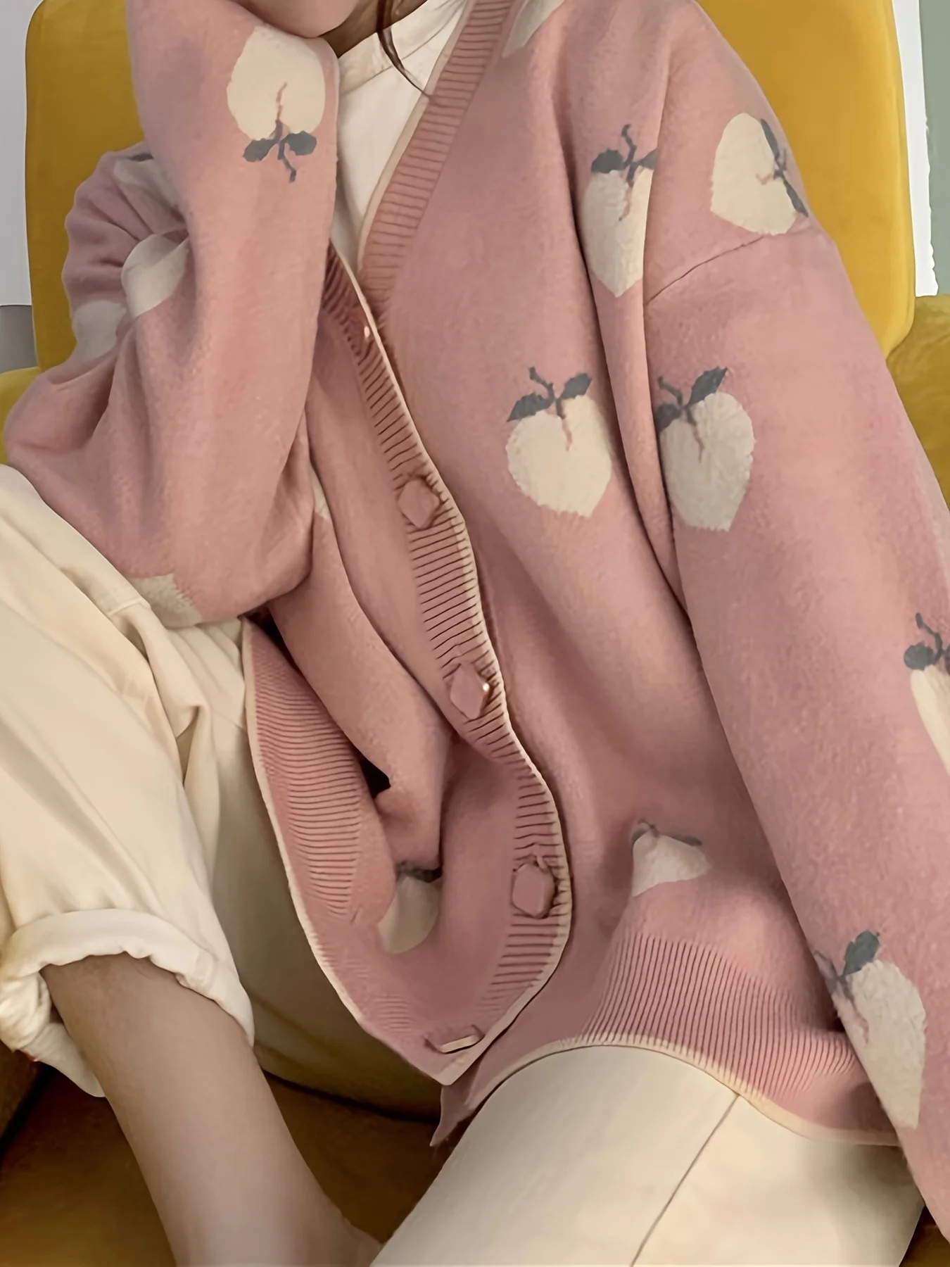 Peach Graphic Knit Cardigan