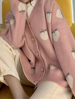 Peach Graphic Knit Cardigan cardigans Outerwear 