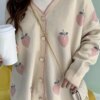 Peach Graphic Knit Cardigan cardigans Outerwear 