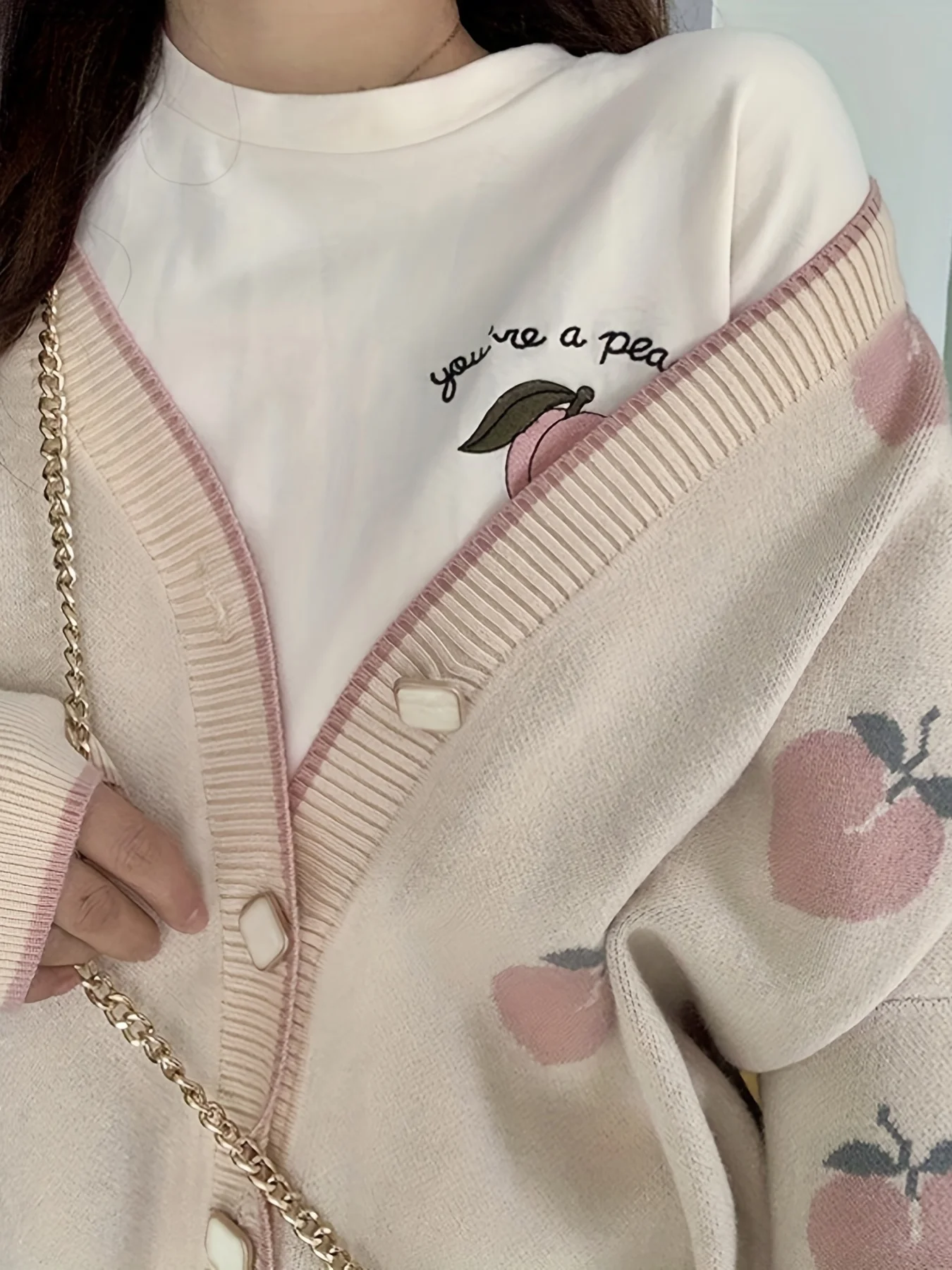 Peach Graphic Knit Cardigan