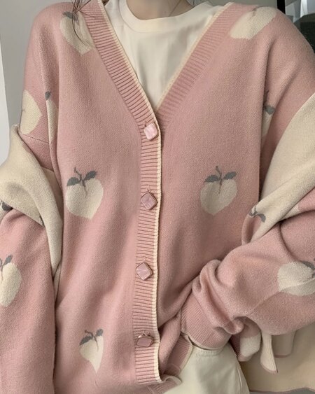 Peach Graphic Knit Cardigan cardigans Outerwear