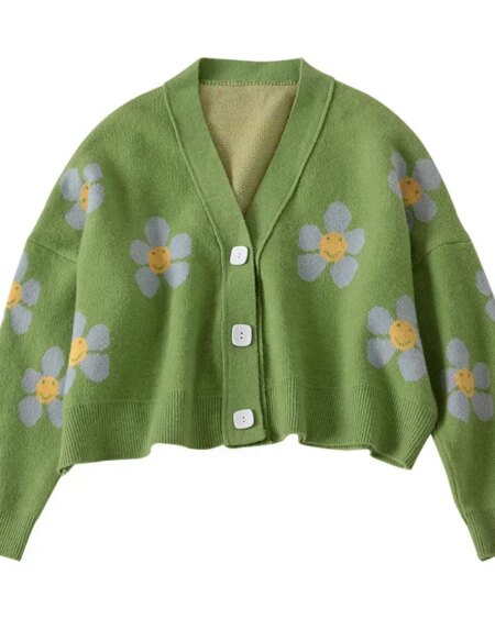 Flower Knit Sweater Cardigan cardigans Outerwear Sweaters