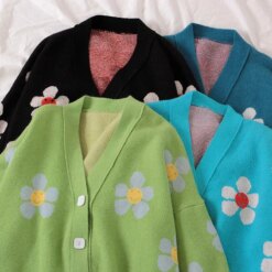 Flower Knit Sweater Cardigan cardigans Outerwear Sweaters 