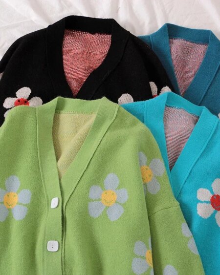 Flower Knit Sweater Cardigan cardigans Outerwear Sweaters 