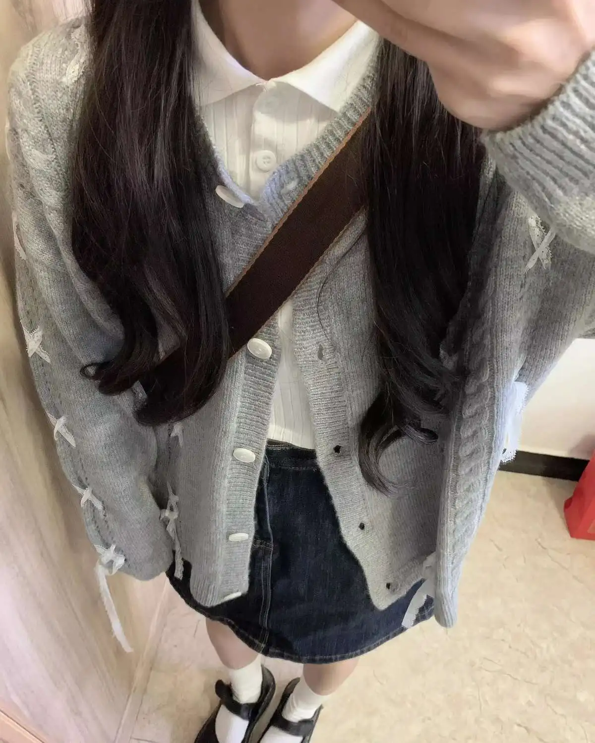 Cozy Bows Gray Knitted Cardigans