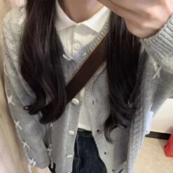 Cozy Bows Gray Knitted Cardigans cardigans Outerwear Sweaters 