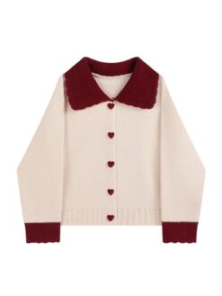 doll collar red sweater cardigans Outerwear Sweaters 